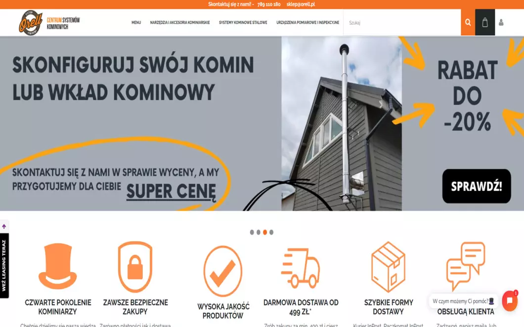Zrzut ekranu strony ORELL - Sklep kominiarski