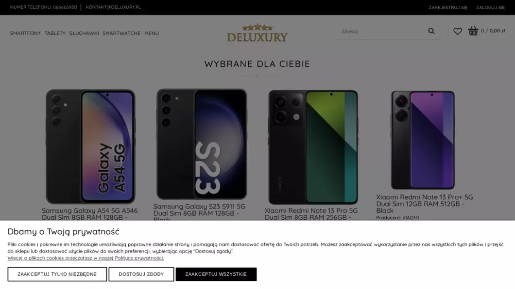 Zrzut ekranu strony Sklep z telefonami - Deluxury.pl