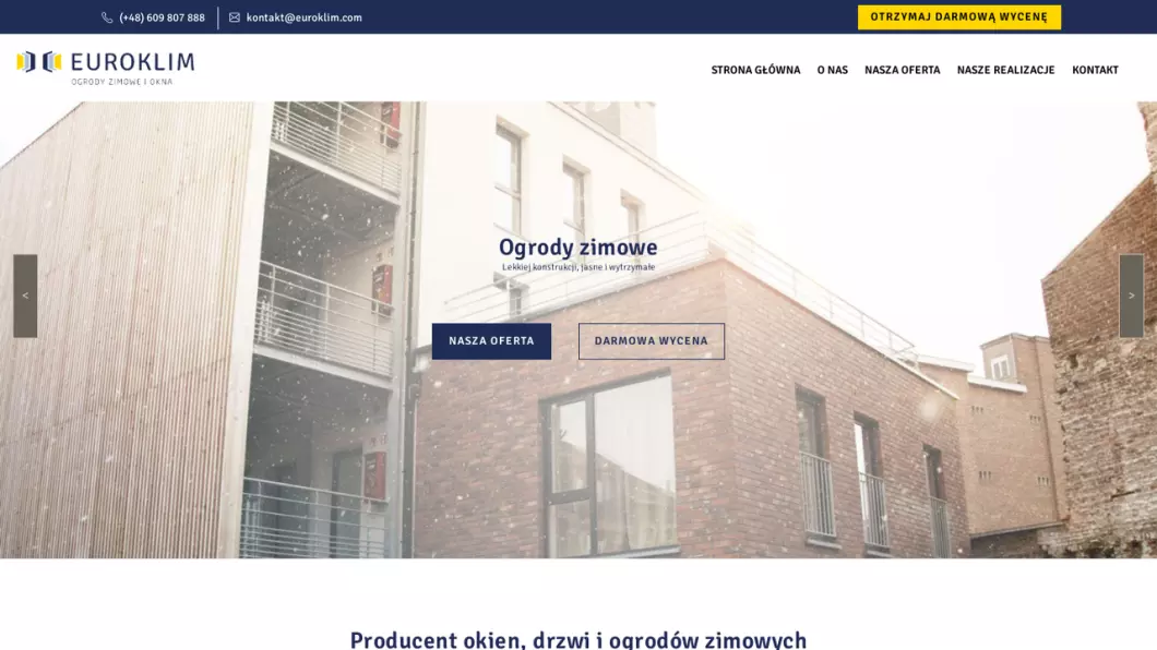 Zrzut ekranu strony Ogrody zimowe producent - Euroklim