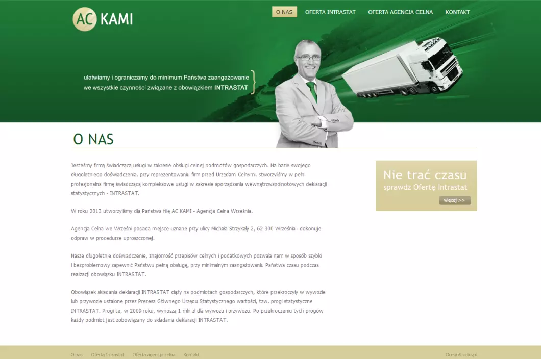 Zrzut ekranu strony Agencja celna AC KAMI - Intrastat i obsługa celna