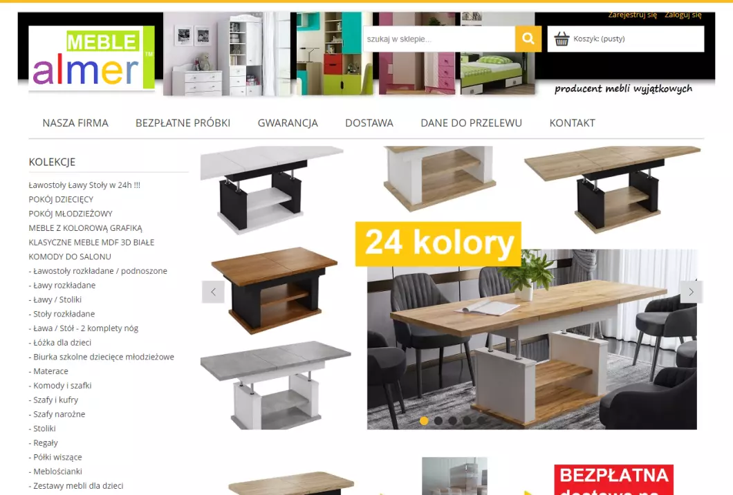Zrzut ekranu strony Producent mebli ALMER MEBLE