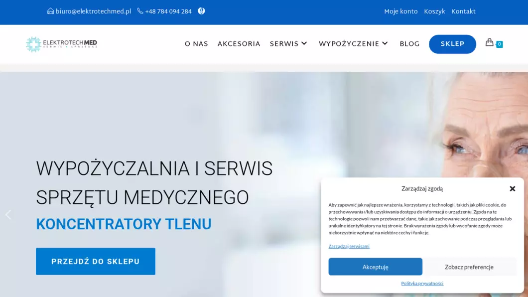 Zrzut ekranu strony Elektrotechmed - Koncentratory tlenu