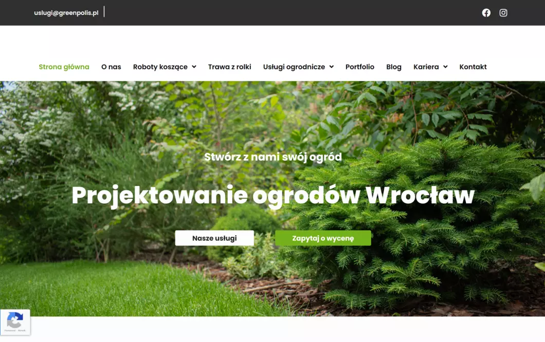 Zrzut ekranu strony Projektowanie i zakładanie ogrodów GreenPolis