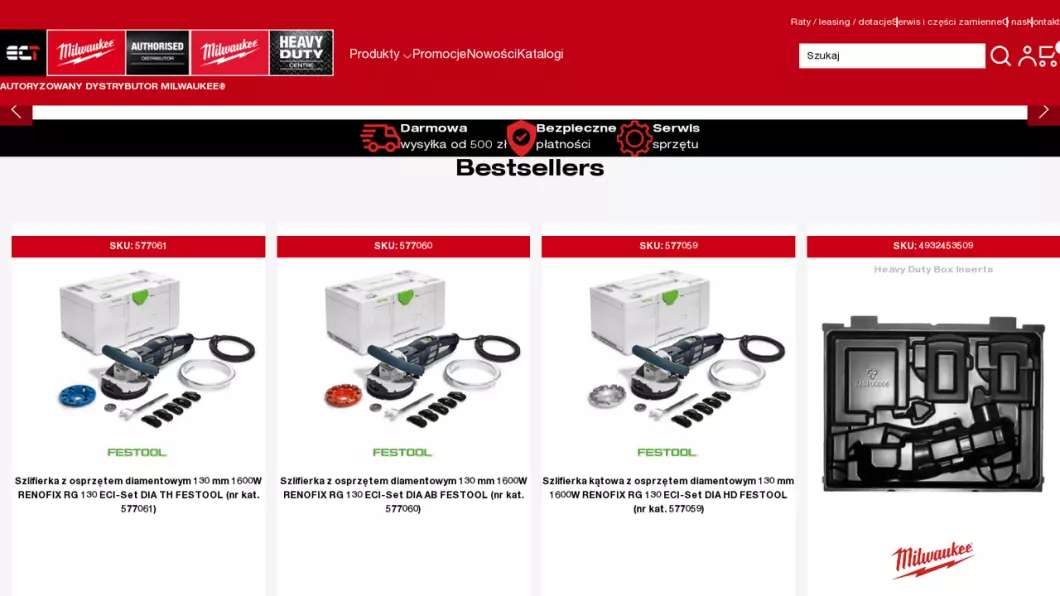 Zrzut ekranu strony Sklep internetowy z elektronarzędziami ECT Technik
