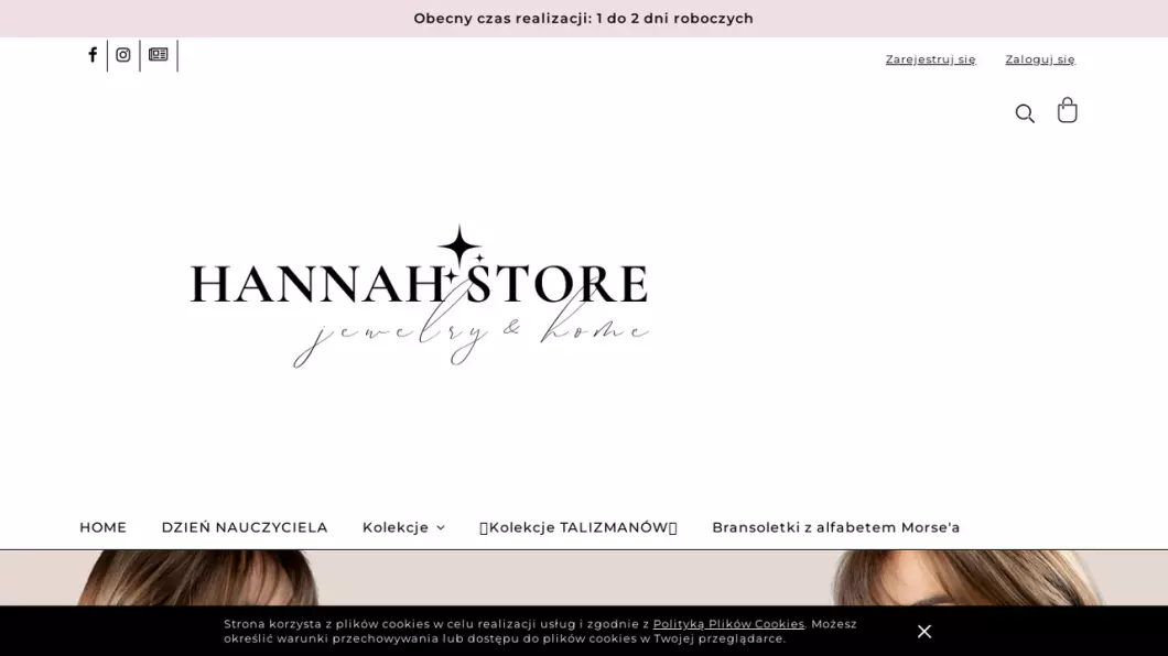 Zrzut ekranu strony Hannah Store Jewelry & Home