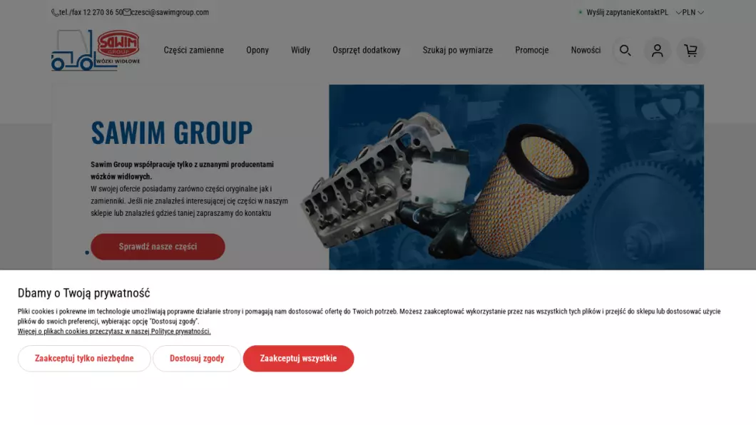 Zrzut ekranu strony Części do wózków widłowych | Sklep internetowy SAWIM-GROUP