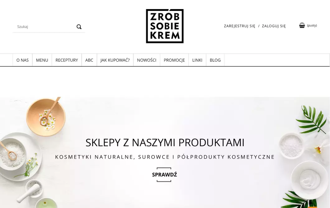 Zrzut ekranu strony Naturalne surowce kosmetyczne - Zrób Sobie Krem