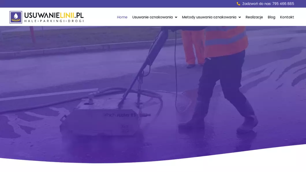 Zrzut ekranu strony UsuwanieLinii.pl | Usuwanie linii na drogach, parkingach, halach i garażach