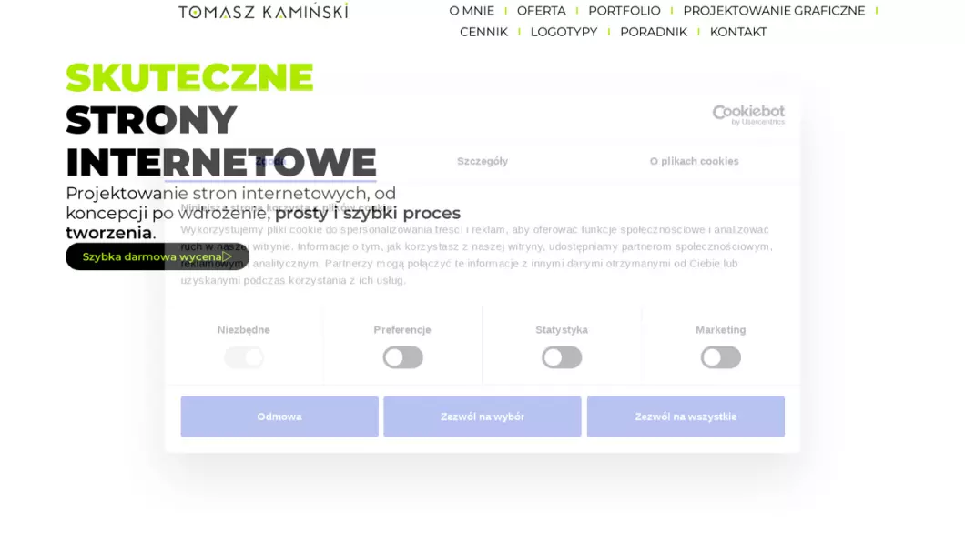 Zrzut ekranu strony Tomasz Kamiński