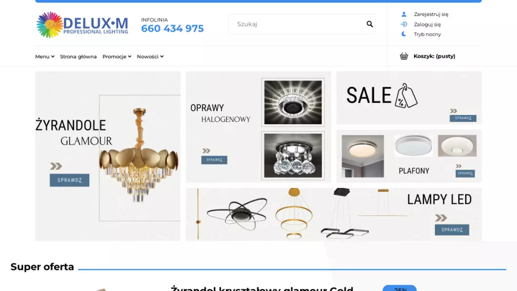 Zrzut ekranu strony Lampy Delux M