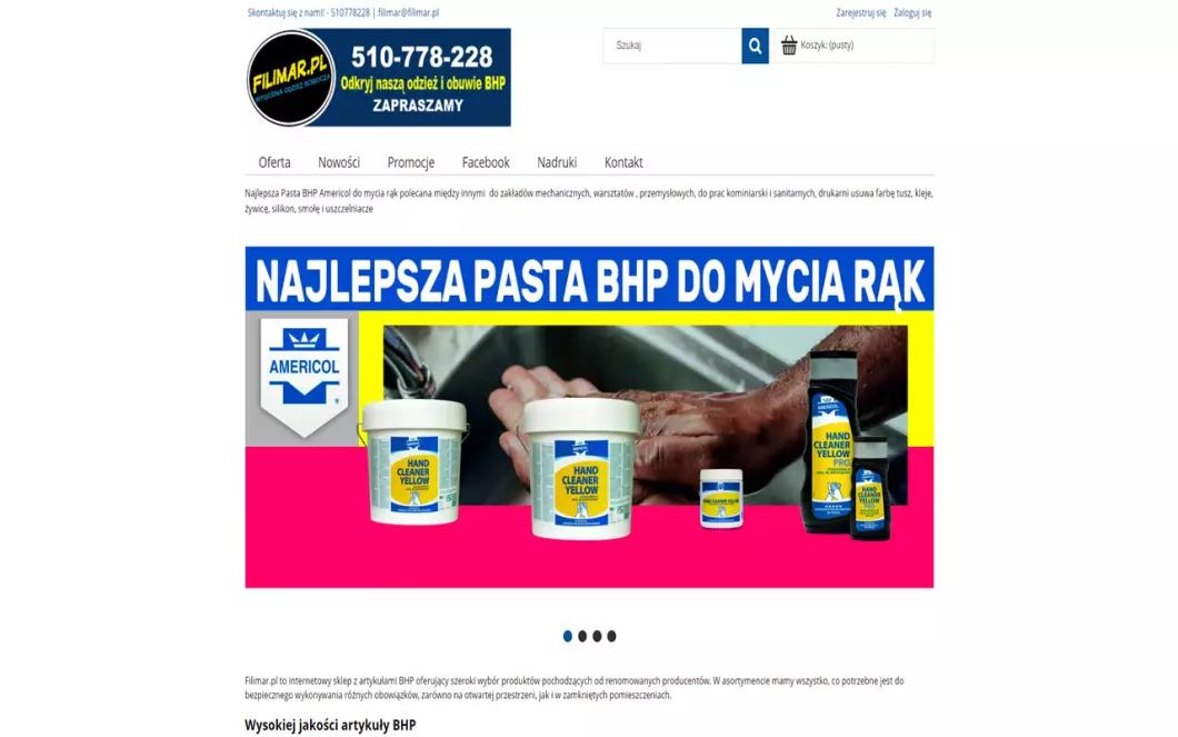 Zrzut ekranu strony FILIMAR - sklep z artykułami BHP