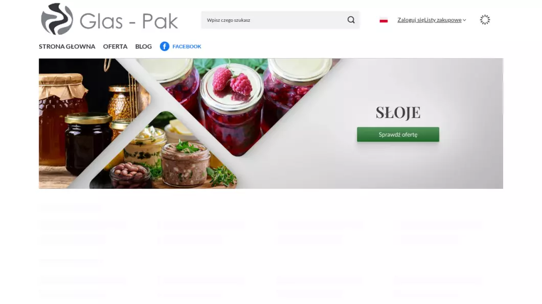 Zrzut ekranu strony GLAS-PAK - Hurtownia słoików i butelek szklanych