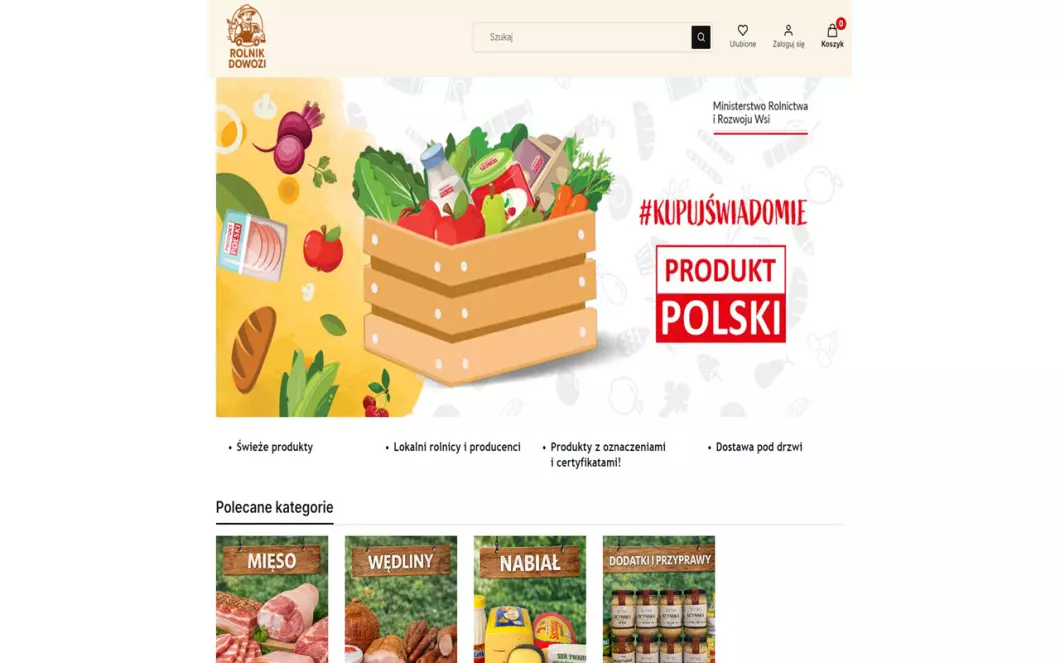 Zrzut ekranu strony Rolnik Dowozi