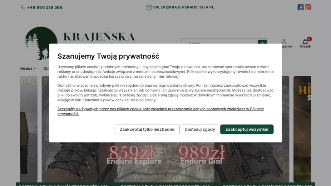Zrzut ekranu strony Krajeńska Ostoja