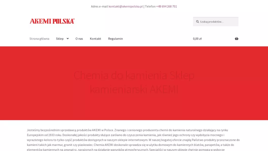 Zrzut ekranu strony Impregnaty, kleje, nabłyszczacze i środki czyszczące do kamienia - AKEMI Polska