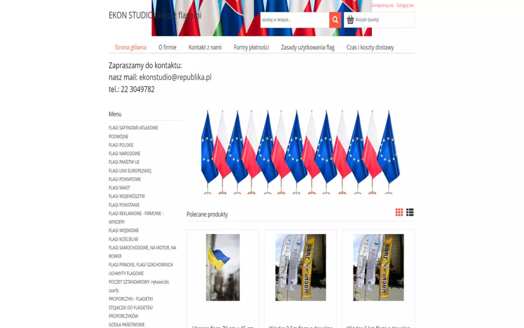 Zrzut ekranu strony EKON STUDIO Sklep z flagami