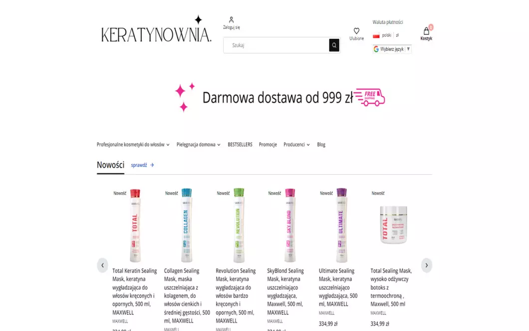 Zrzut ekranu strony Keratynownia