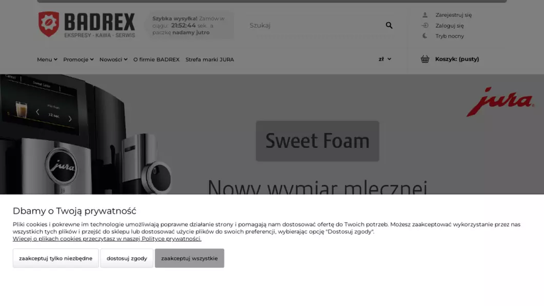 Zrzut ekranu strony BADREX - Ekspresy Kawa Serwis