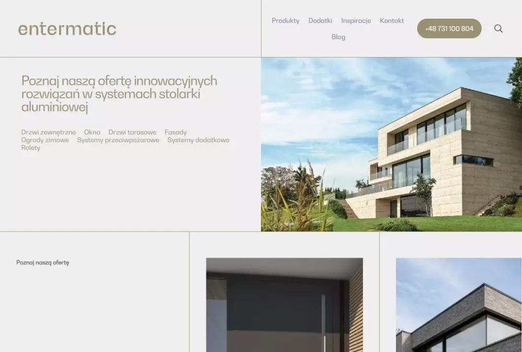 Zrzut ekranu strony Entermatic - producent okien i drzwi zewnętrznych