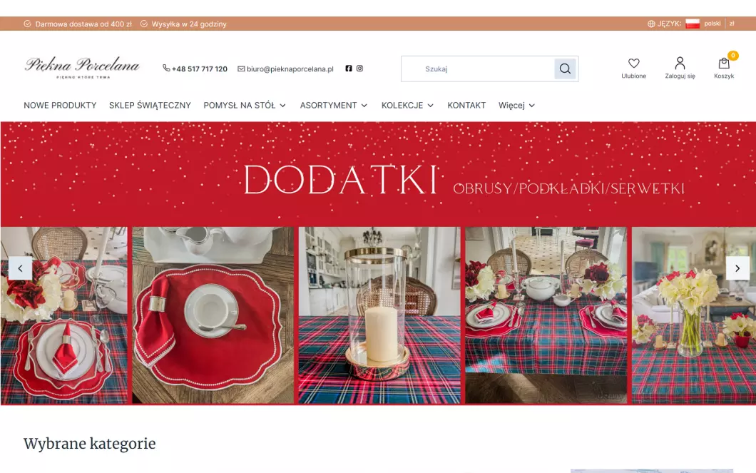 Zrzut ekranu strony Sklep z porcelaną - Piękna Porcelana