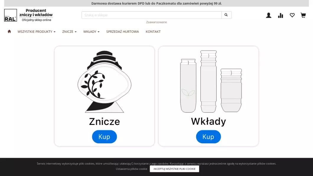 Zrzut ekranu strony Producent zniczy i wkładów RAL