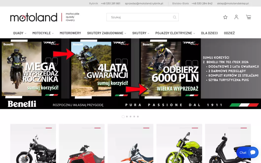 Zrzut ekranu strony Internetowy sklep motocyklowy | MotoLand