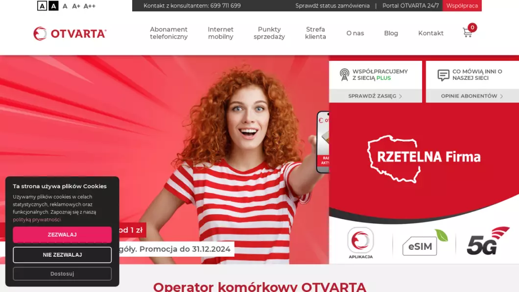 Zrzut ekranu strony Operator komórkowy OTVARTA