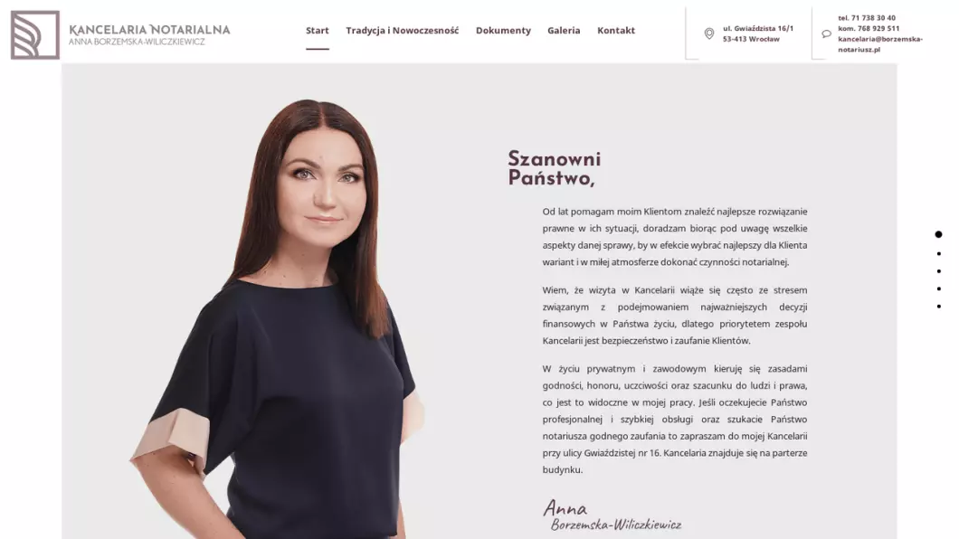 Zrzut ekranu strony Notariusz Wrocław - Kancelaria Notarialna Anna Borzemska-Wiliczkiewicz