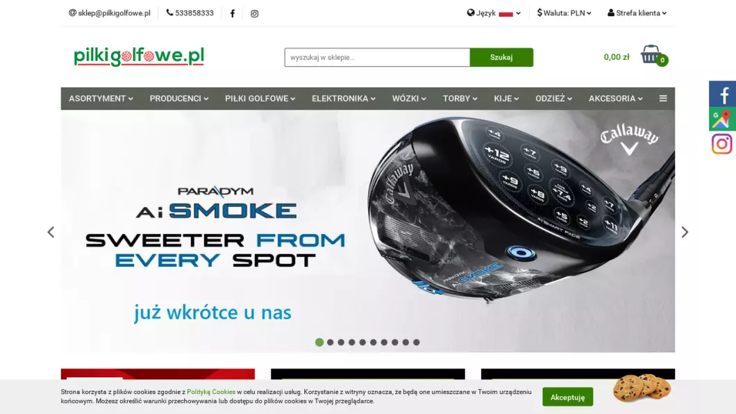 Zrzut ekranu strony Sklep golfowy PiłkiGolfowe.pl