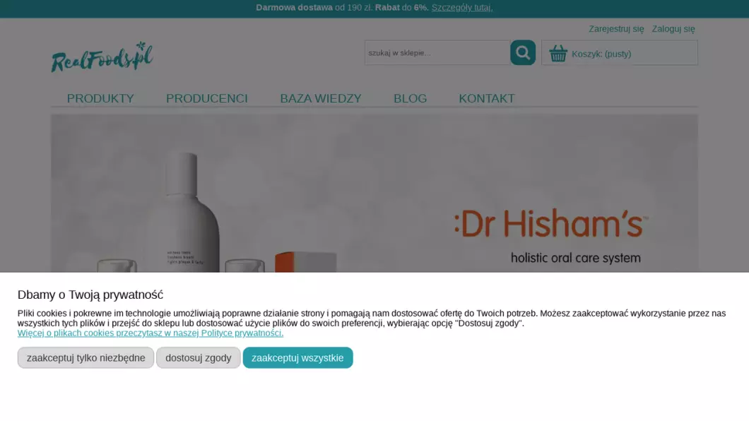 Zrzut ekranu strony Naturalne suplementy diety, kosmetyki higieny ustnej, ciała | Sklep internetowy RealFoods.pl
