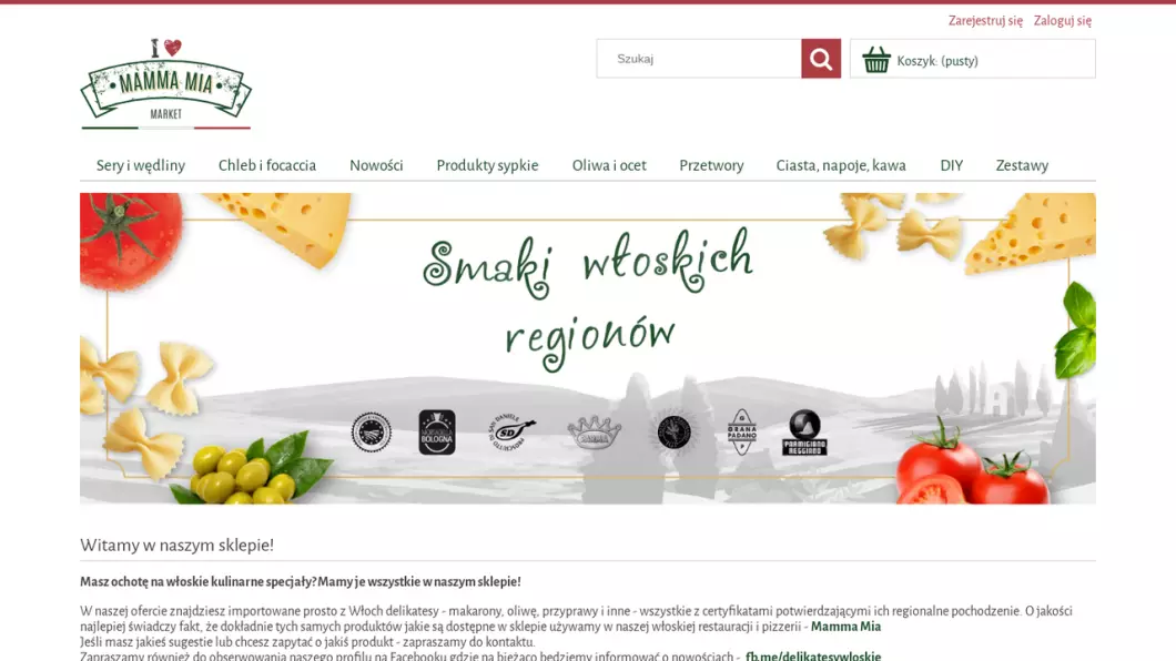 Zrzut ekranu strony Mamma Mia Market