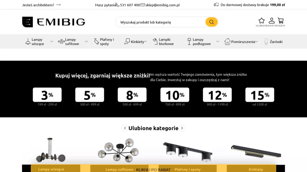 Zrzut ekranu strony Sklep z lampami EMIBIG