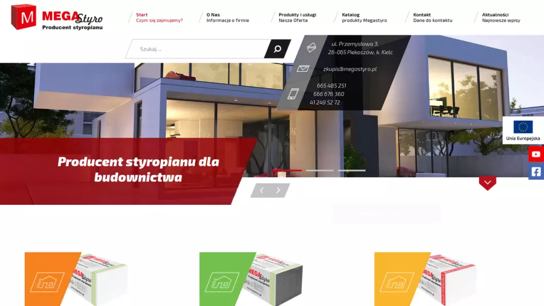 Zrzut ekranu strony Producent styropianu - MegaStyro
